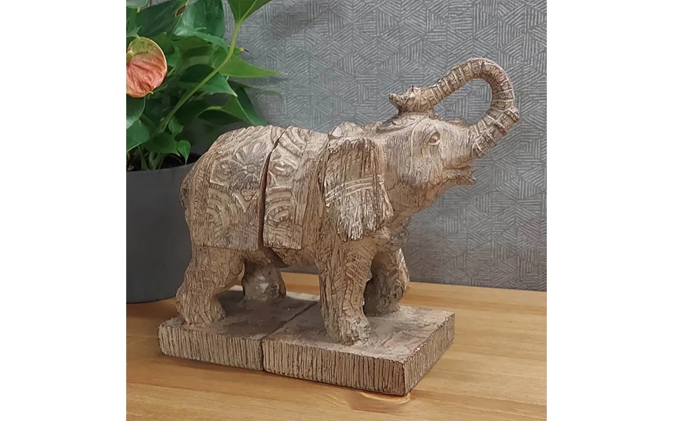 Elephant Bookends 23cm Carved Wood Effect