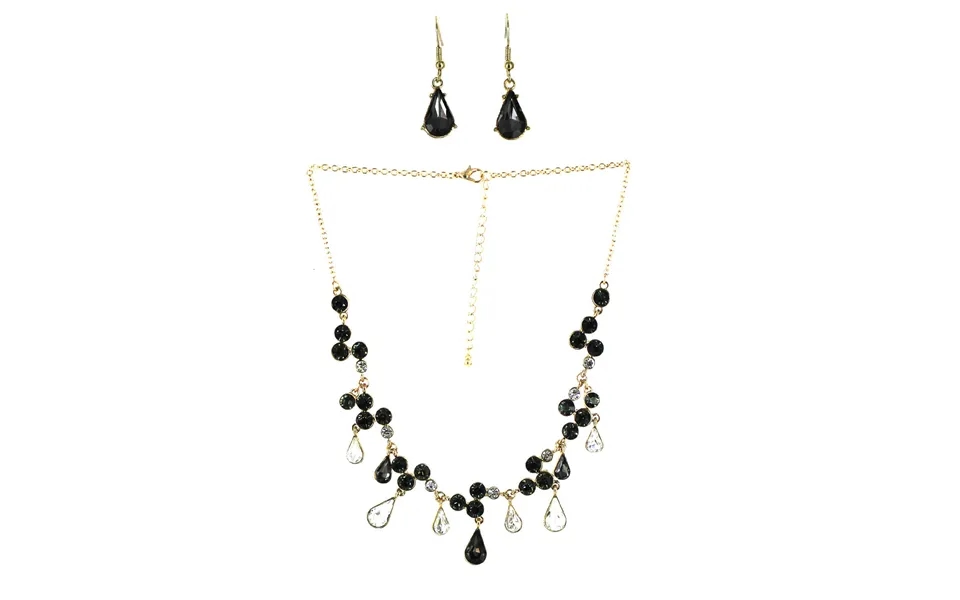Gold Diamante Glass Drop Necklace And Earring Set