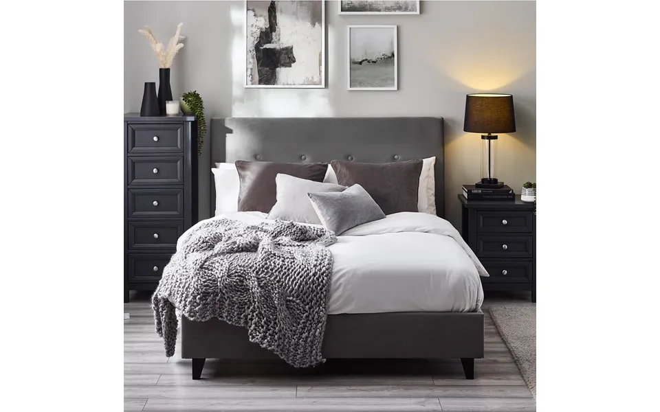 Guildhall High Headboard Bed 135cm Slate Grey Velvet