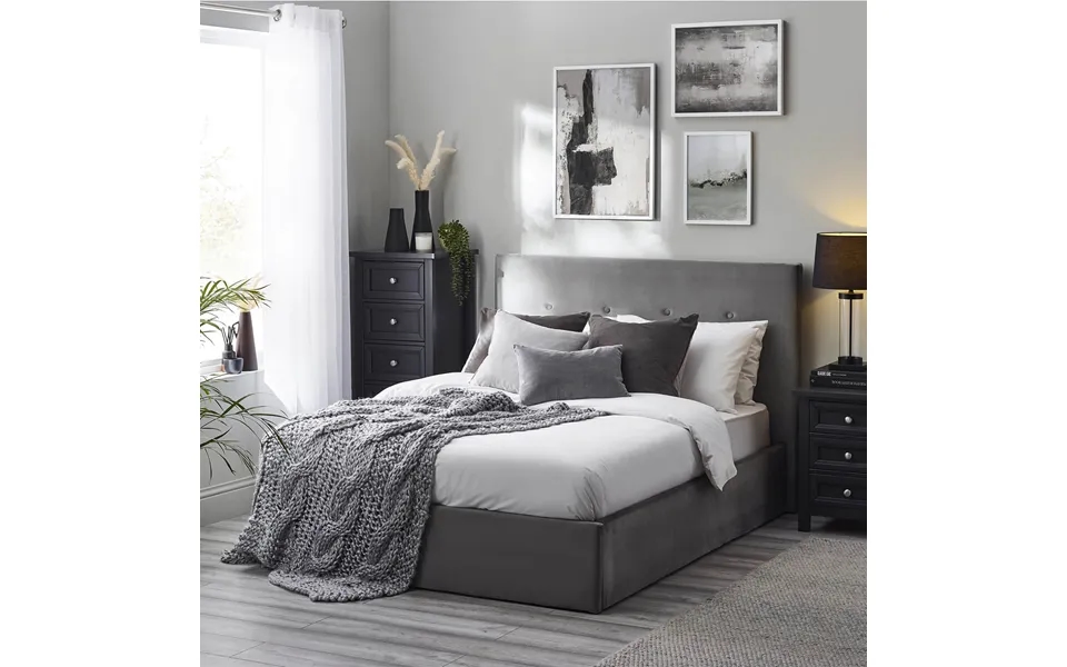 Guildhall Lift-up Storage Bed 150cm Slate Grey Velvet