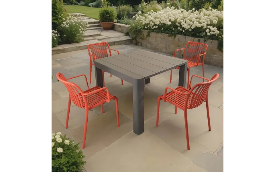 Henrik100 Dining Table Nickel Grey With 4 Alma Armchair Chilli Set