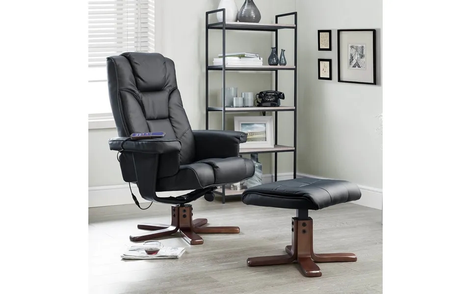 Oslo Black Massage Swivel Recliner Chair & Stool