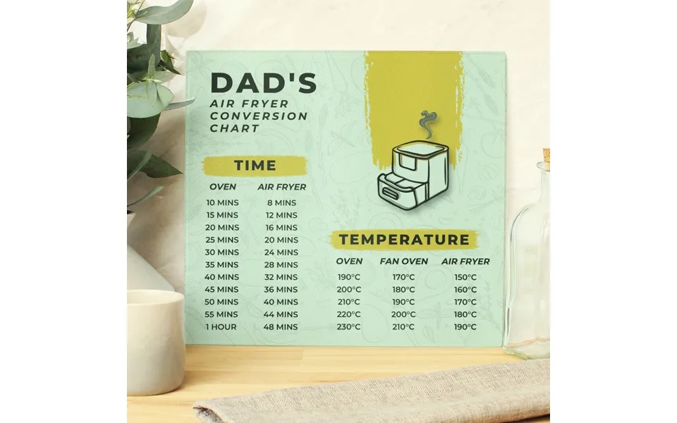 Personalised Air Fryer Chart Glass Chopping Board Worktop Saver