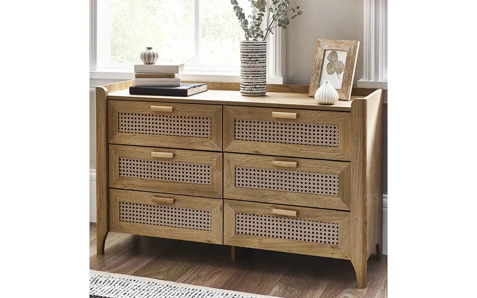 Rattan Effect 6 Drawer Wide Chest
