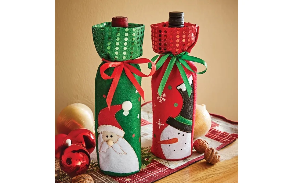 Set Of 2 Wine Bottle Wraps Green & Red