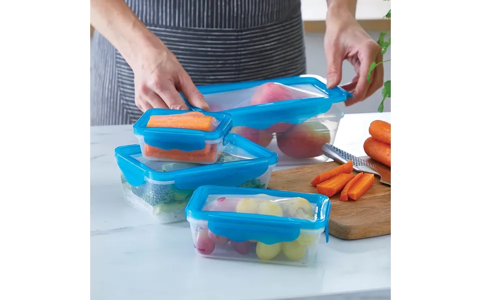 Set Of 4 Stretchy Lid Containers 1x 170ml L10.5 Xw8 Xd4.5. 1x 450ml L15 Xw10 Xd5
