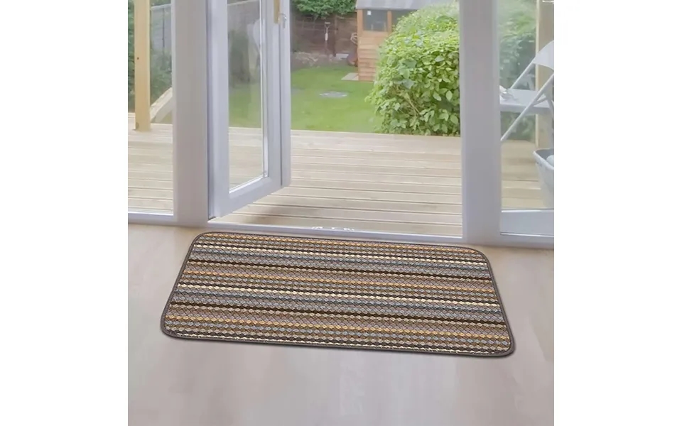 Stripe Washable Mat Beige 90x57cm