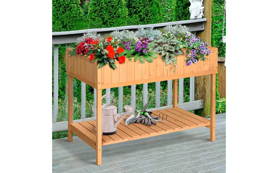 Wooden Herb Planter Stand 8 Cubes Bottom Shelf Raised Bed Natural