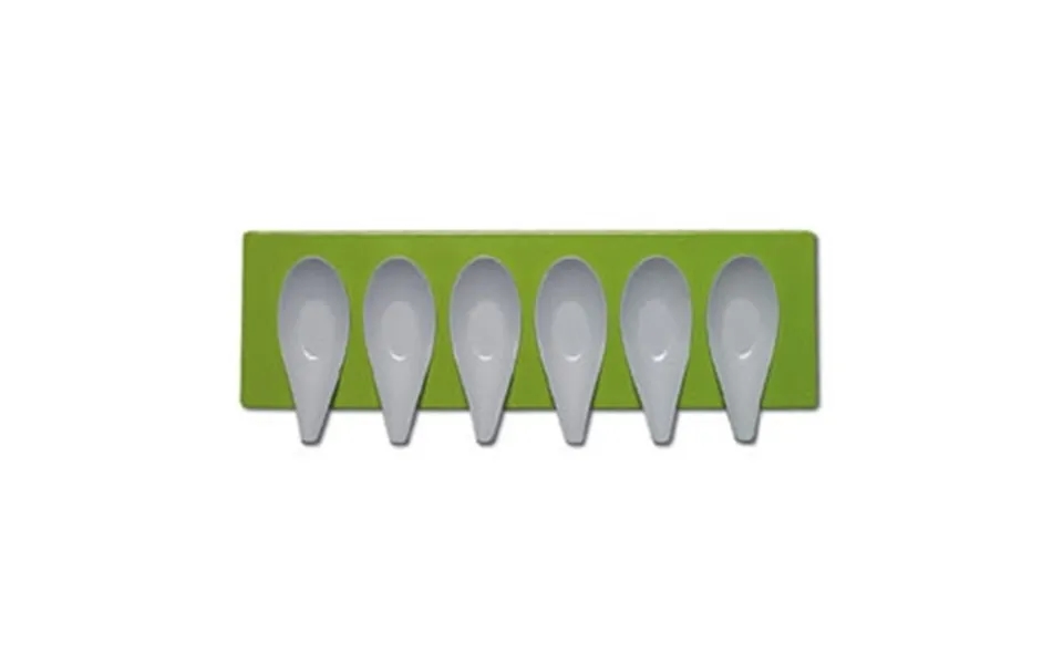 Mebel Entity 16d White Tasting Spoons X 6 On Green Rectangular Tray