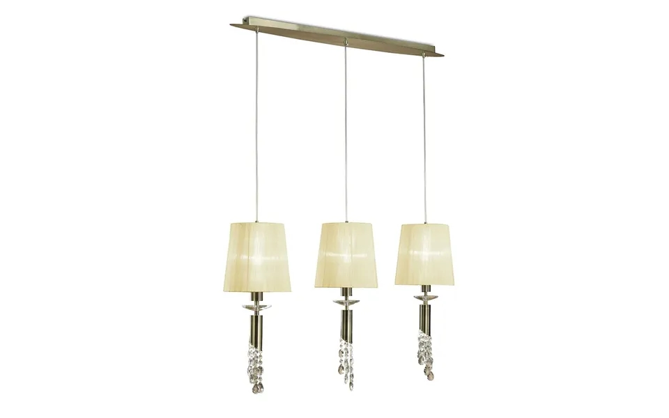 Tiffany Linear Pendant 3 3 Light E27 G9 Line Antique Brass With Cream Shades & Clear Crystal Mantra
