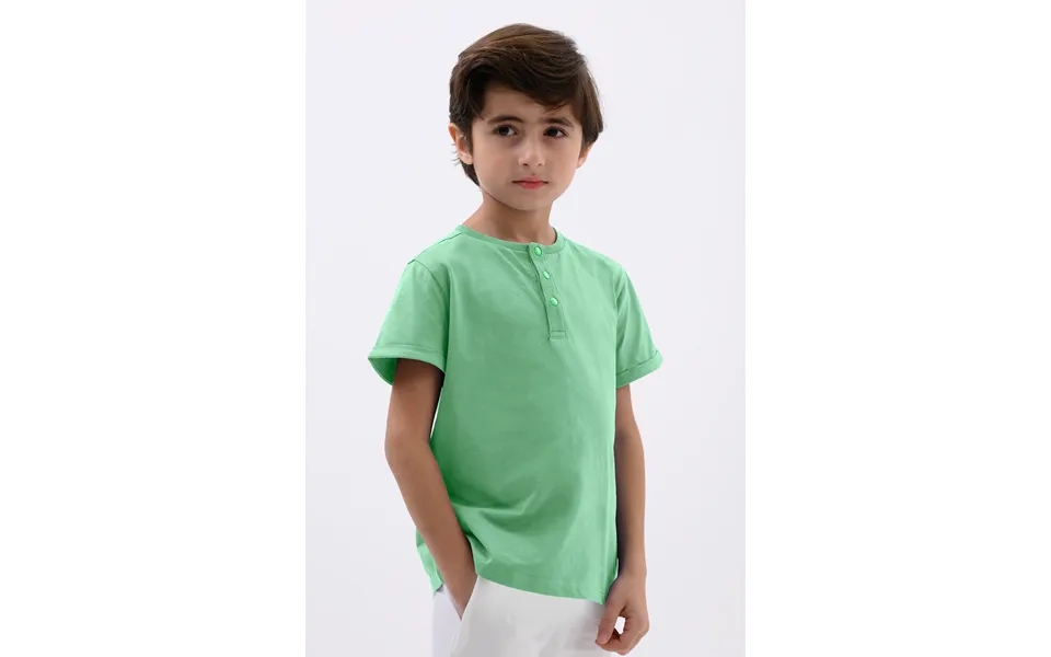 Enorsia Boys Green Half Placket Button Front T-shirt - Uk 12 18 Mths