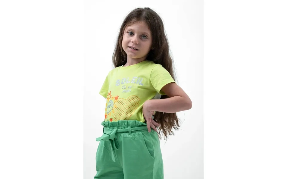 Enorsia Girls Green Double Layer Sunny Glitter Printed T-shirt - Uk 3 4 Yrs