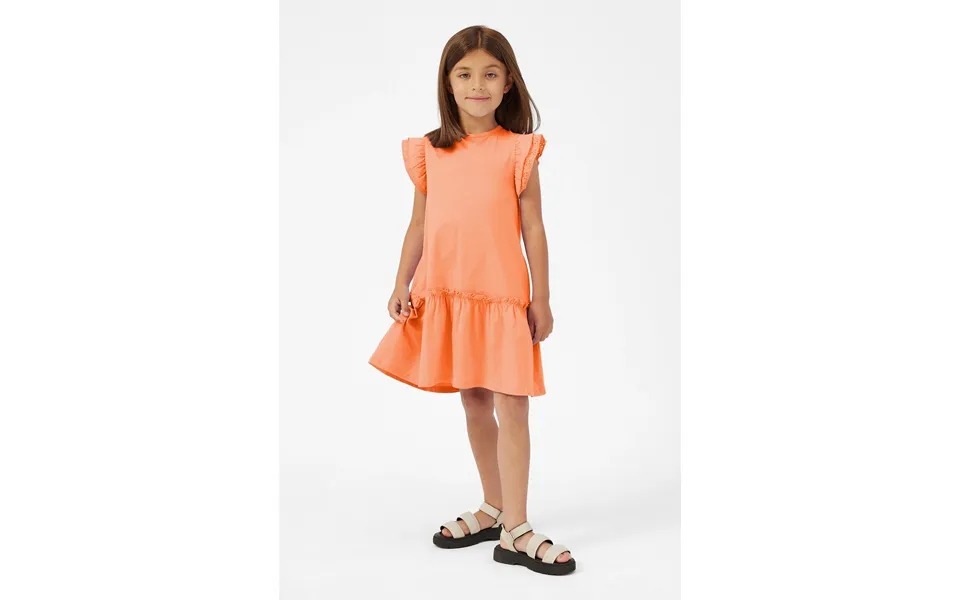 Enorsia Girls Orange Ruffle Sleeve Jersey Dress - Uk 1.5 2 Yrs