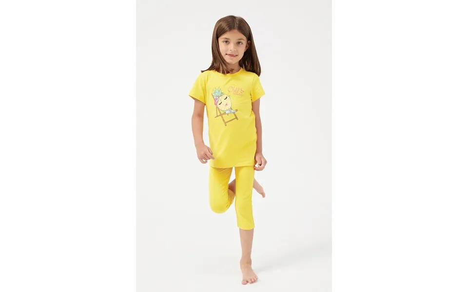 Enorsia Girls Yellow Chill Pineapple Print T-shirt & Cropped Legging Set - Uk 2 3 Yrs