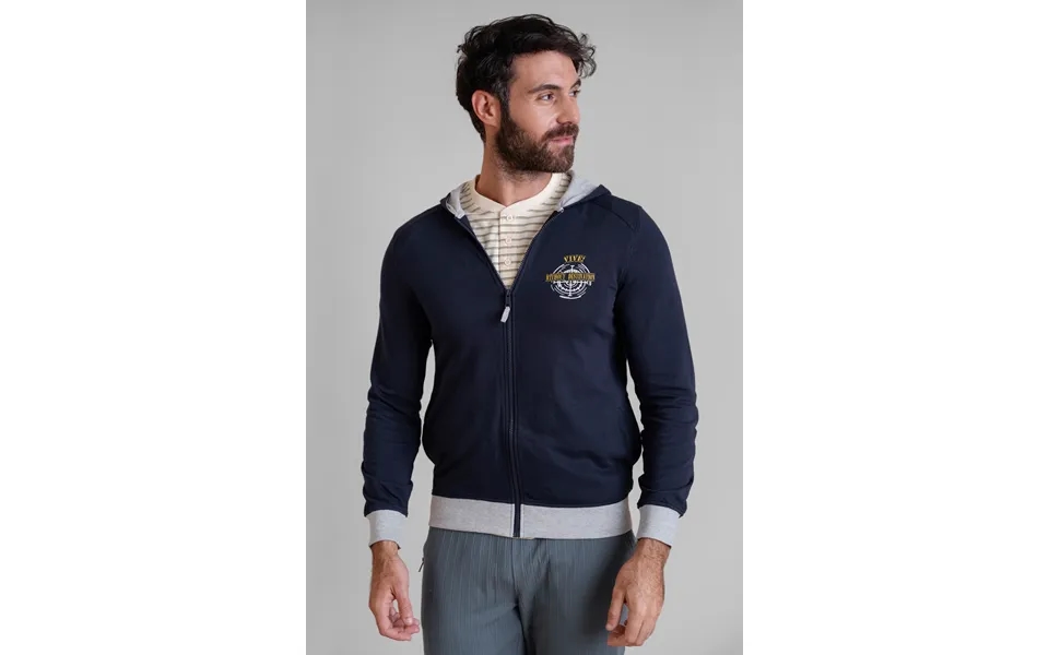 Enorsia Mens Navy Wave Full Zip Contrast Hoodie - Uk S