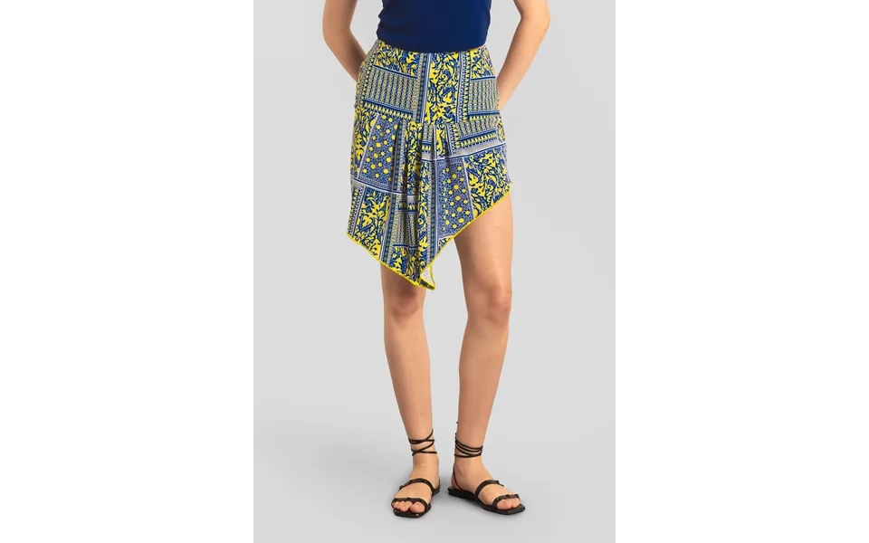 Enorsia Womens Blue Asymmetric Printed Jersey Mini Skirt - Uk 12