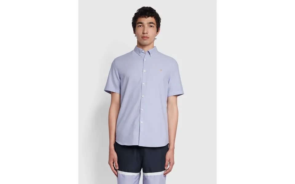 Farah Brewer Slim Fit Short Sleeve Organic Cotton Oxford Shirt In Purple