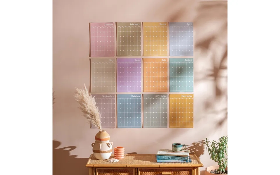 A4 Monthly Undated Wall Planner 12 Pages Pastels