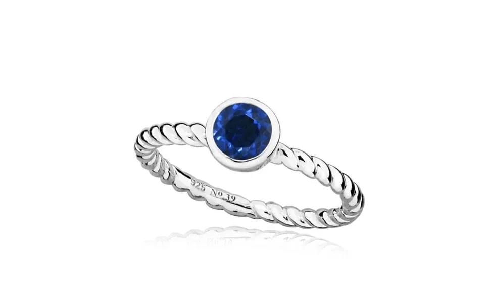 Silver And Blue Sapphire September Birthstone Ring - Size Q