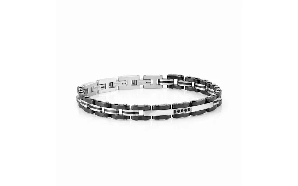 Strong Stainless Steel & Black Ceramic Bracelet With Black Cz