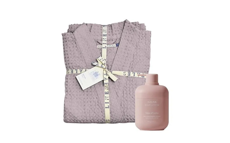 Klipshop Linen Tales Powder Linen & Cotton Honeycomb Waffle Bathrobe Haan Body Lotion S-m