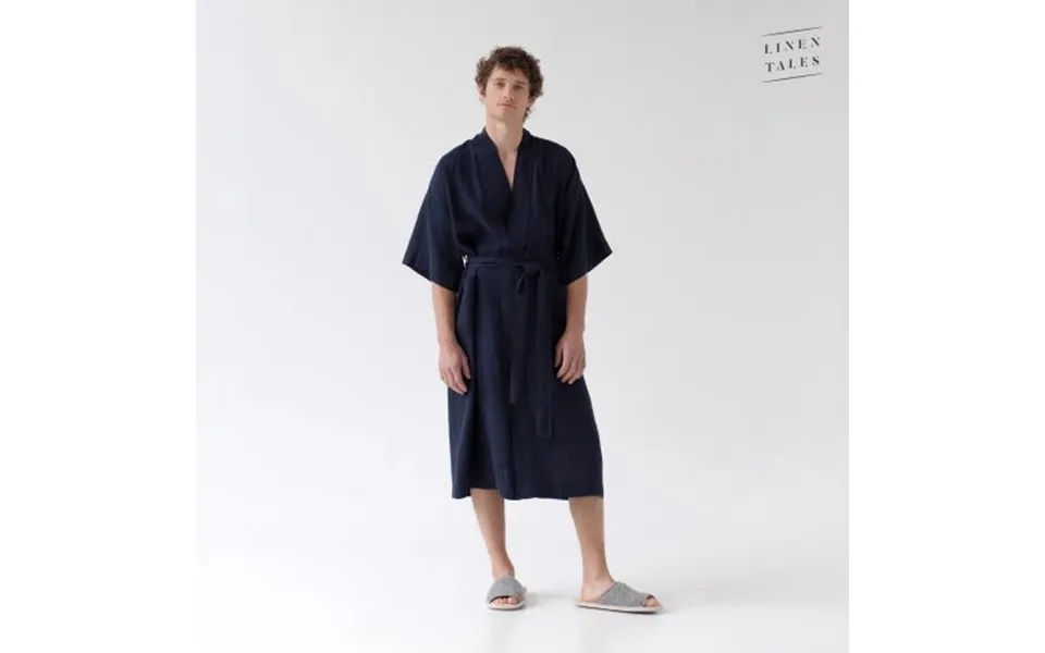 Linen Tales Bilberry Blue Linen Summer Bathrobe S-m