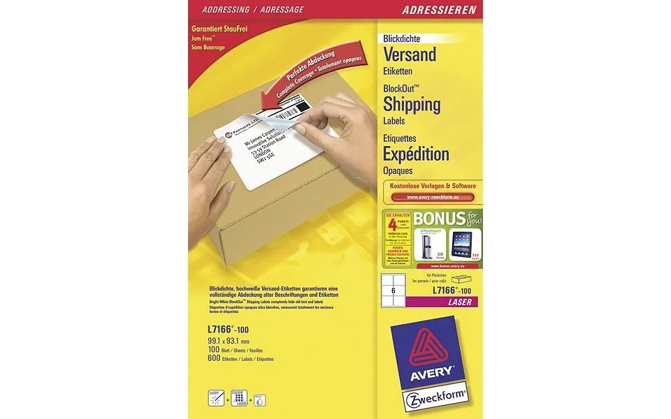 Avery L7166-100 Self-adhesive Label White 600 Pc S