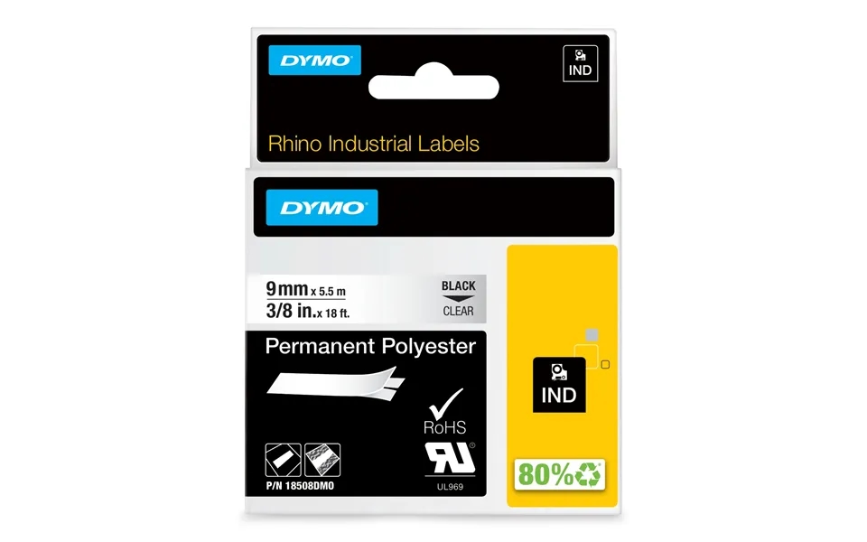 Dymo 18508 S0718160 Ribbon Polyester Permanent Black On Transparent 9m