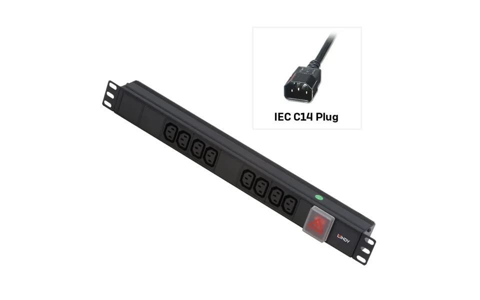 Lindy 1u 8 Way Iec Sockets. Horizontal Pdu With 3m Iec Mains Cable