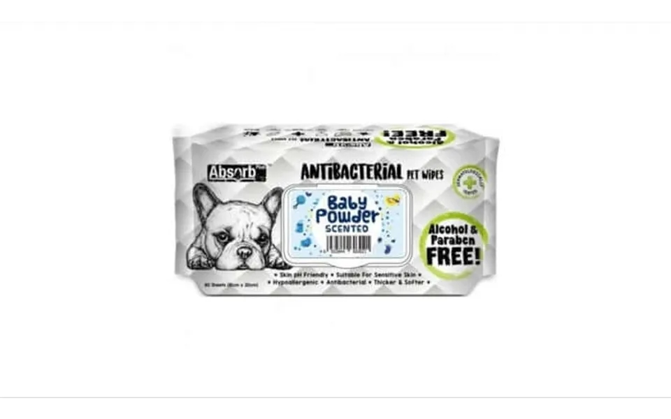 Antibacterial Pet Wet Wipes, Baby Powder - Pack 80 Pcs