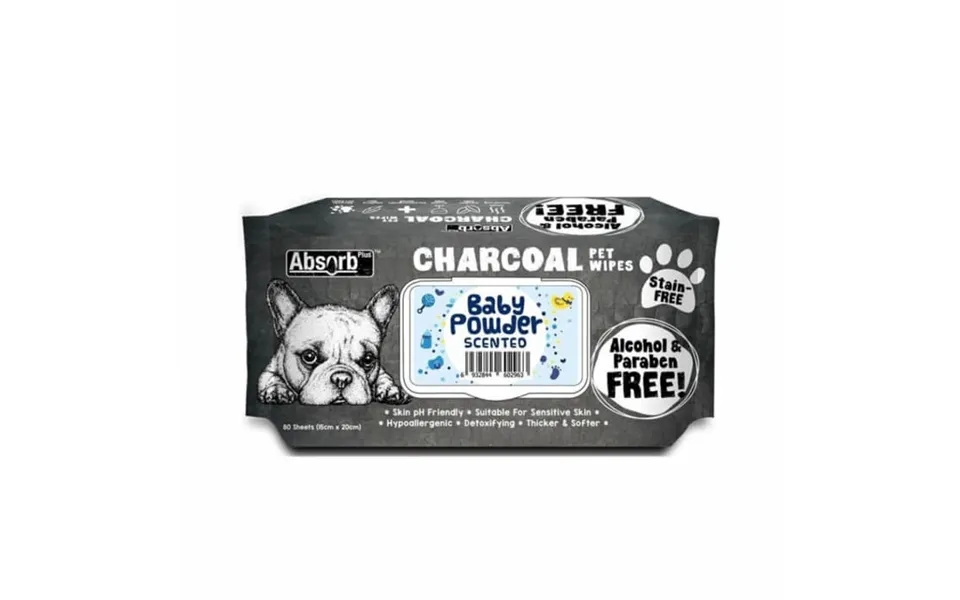 Charcoal Pet Wet Wipes, Charcoal Pet Wet Wipes, Baby Powder - Pack 80 Pcs