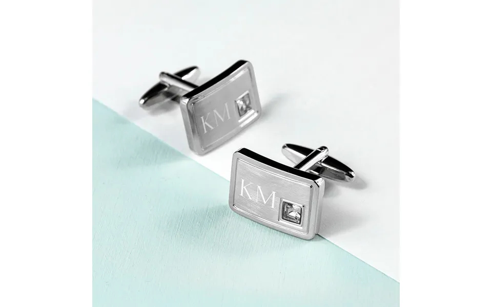 Personalised Brushed Silver Cufflinks With Crystal