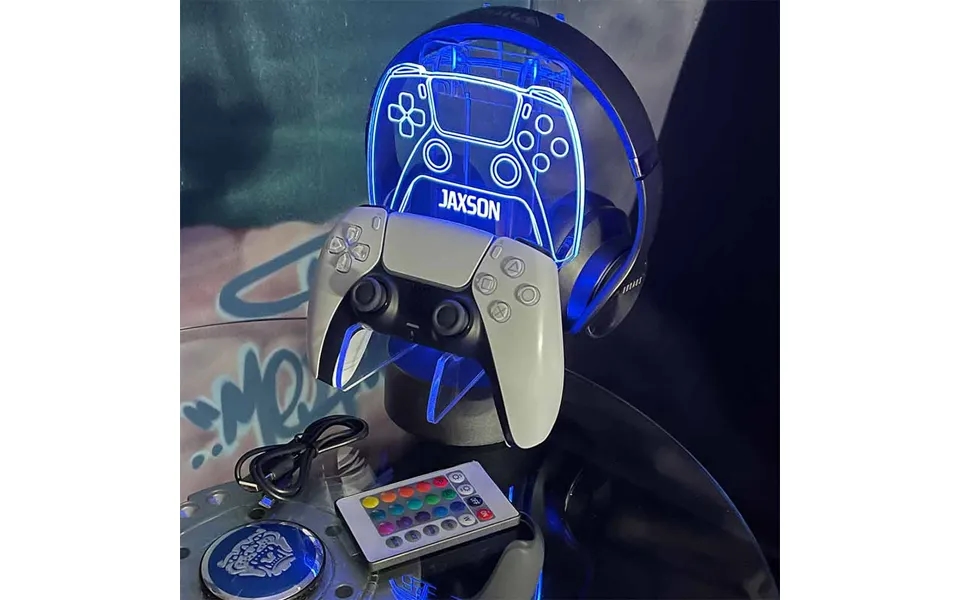 Personalised Controller And Headset Gaming Station - Neon Blue