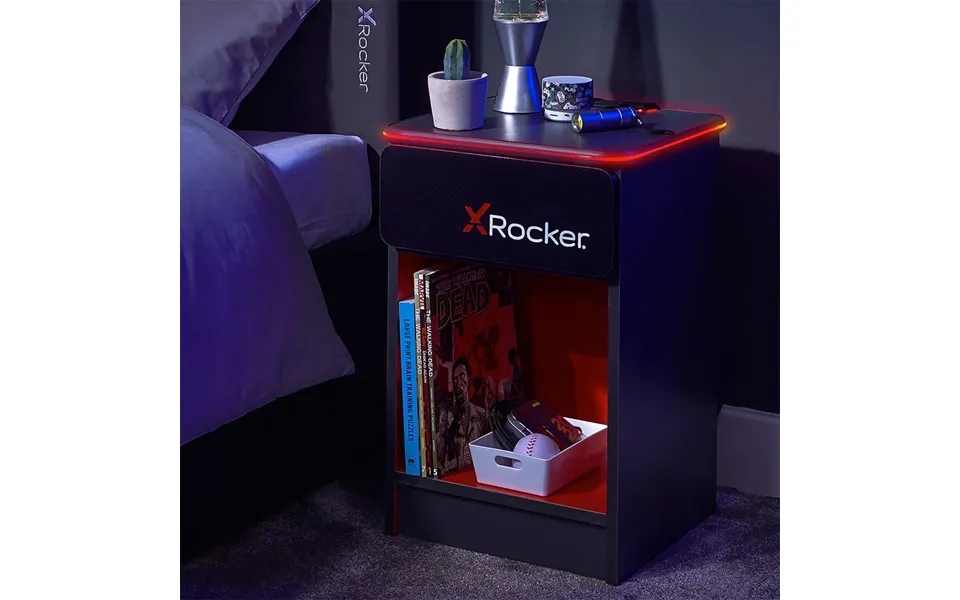 X Rocker Carbon-tek Led Bedside Table With Wireless Charging - Red