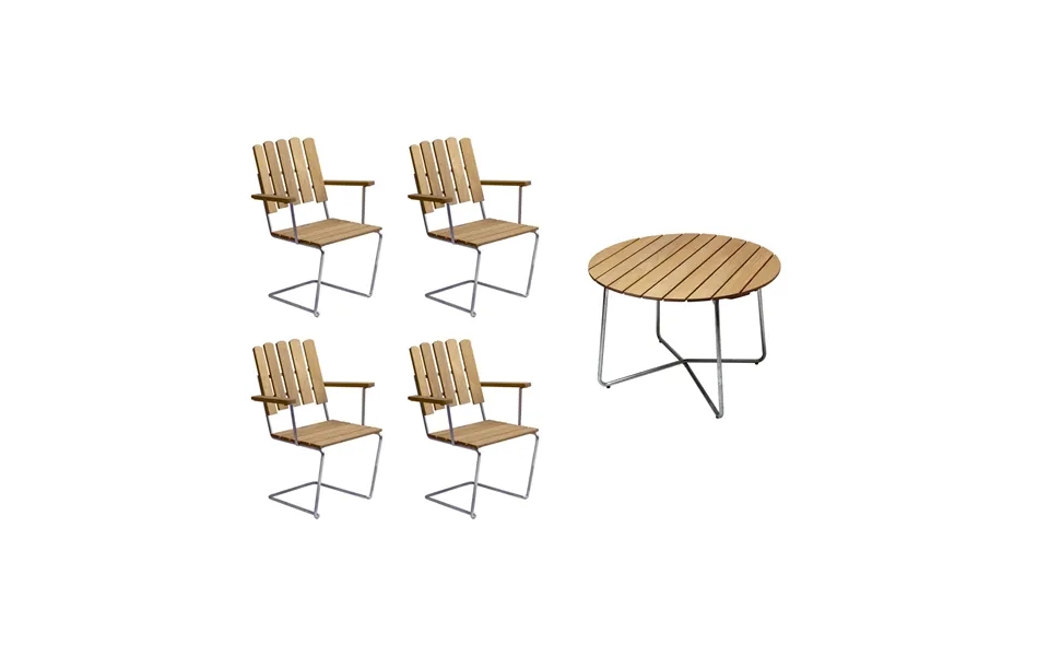 Grythyttan Stålmöbler Grythyttan Dining Set Oak 9a Ø100cm 4pcs A2