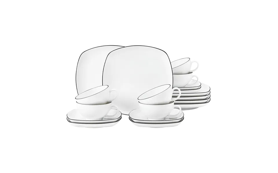 Seltmann Weiden Lido Black Lines Tea Service Square 18 Pieces White With Black Edge