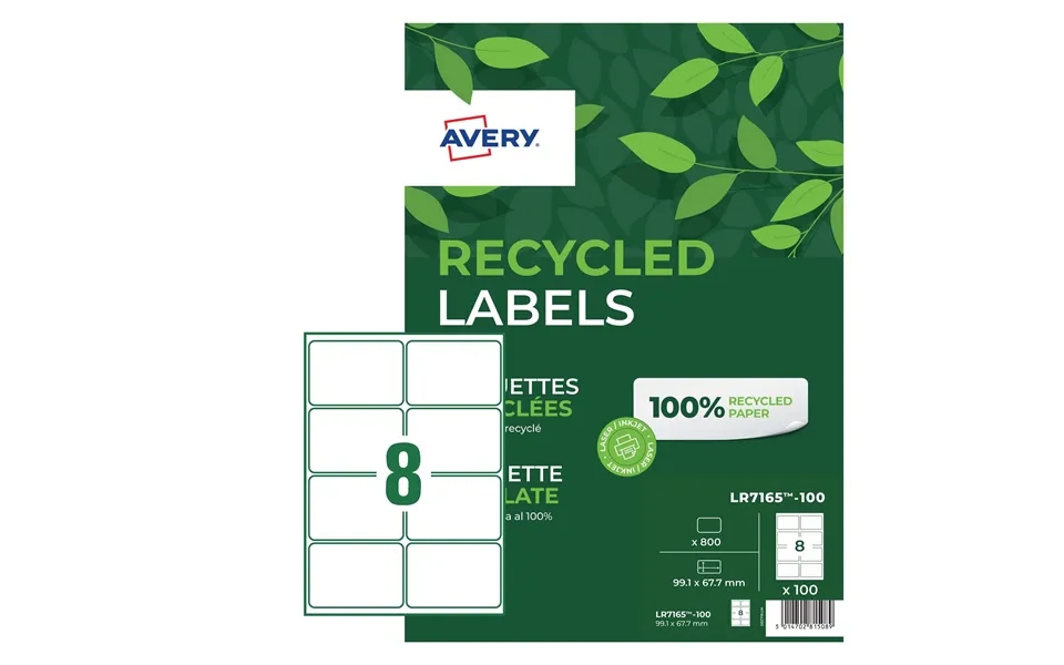 Avery Lr7165-100 Recycled Parcel Labels 100 Sheets - 8 Labels Per Sheet
