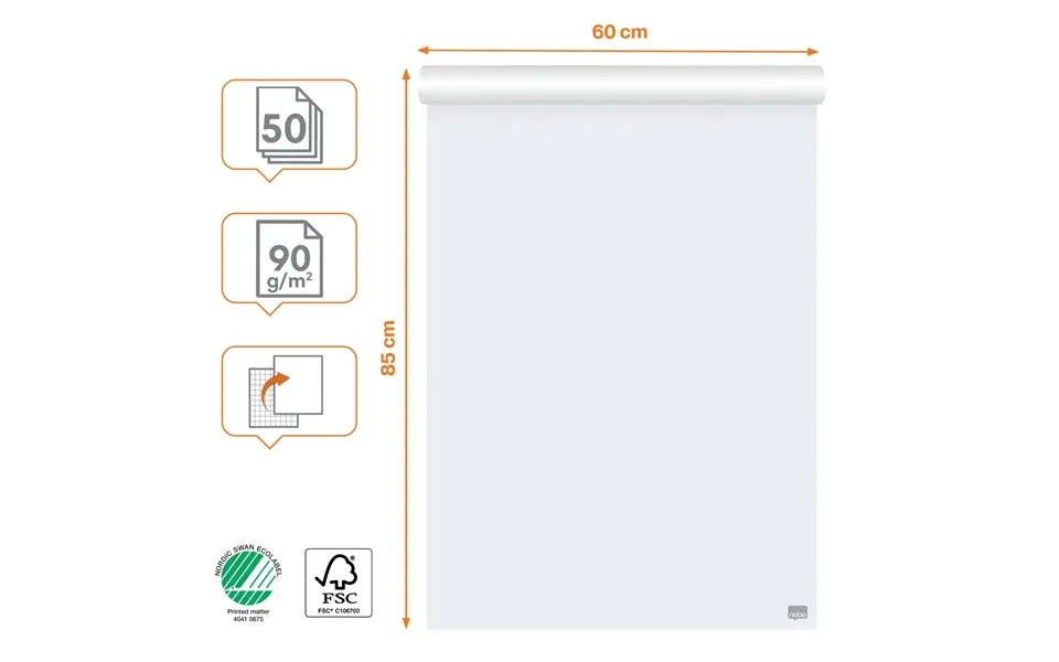 Nobo 1915657 Premium Flipchart Pad 60x85cm Dual-sided Plain Or Gridded Paper 50 Sheets