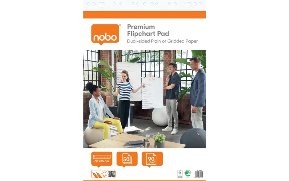 Nobo Premium Flipchart Pad 60x85cm. Dual-sided Plain Or Gridded Paper