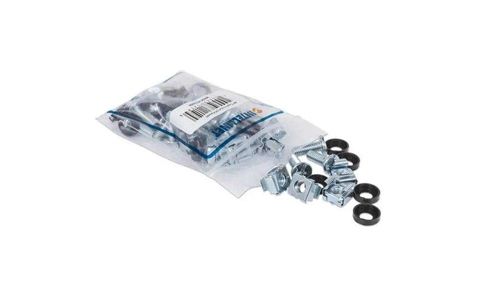 Intellinet Cage Nut Set 20 Pack M6 Nuts Bolts And Washers Suitable For Network Cabinets Server Racks Plastic Storage Jar