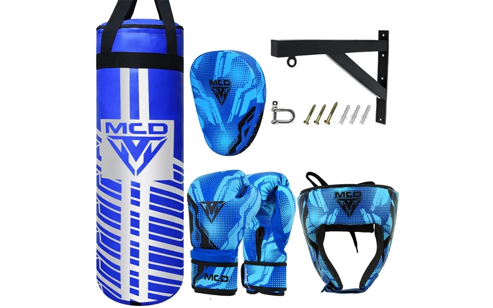 Mcd Kids Punching Bag Set - Includes Boxing Gloves, Punchbag, Headguard, Focus Pads & Bracket Blue 6oz