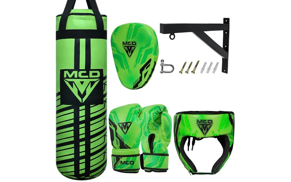 Mcd Kids Punching Bag Set - Includes Boxing Gloves, Punchbag, Headguard, Focus Pads & Bracket Green 8oz