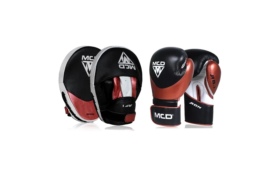 Mcd Ron Series Boxing Gloves And Pads 3-tone Real Leather Set For Pad Work Training Black 14oz