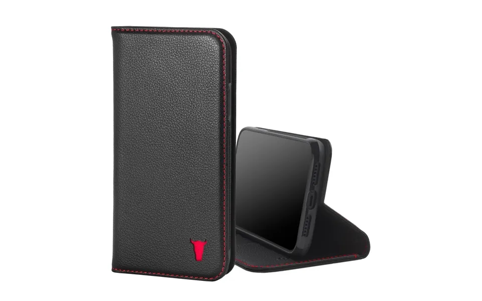 Iphone 11 Leather Case With Stand Function - Black With Red Detail