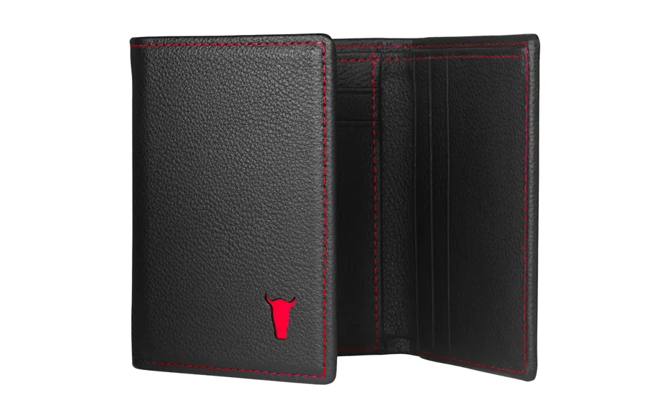 Leather Trifold Wallet Rfid Protection - Black With Red Detail