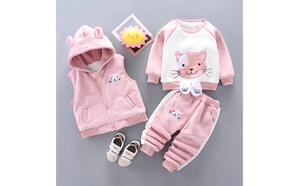 Baby Clothing Children Plus Fleece Thick Three-piece Hoodie Can Be Opened Crotch