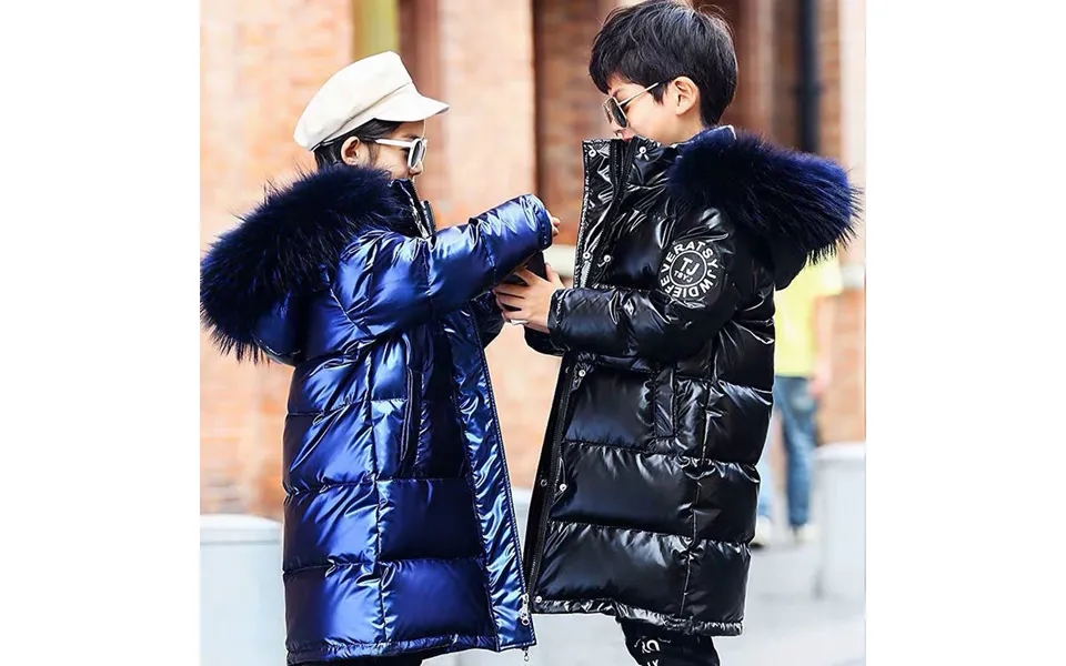 Boys And Girls Winter Padded Jacket Long Down Padded Jacket Children's Padded Jacket Thickened Warm Bright Leather Water
