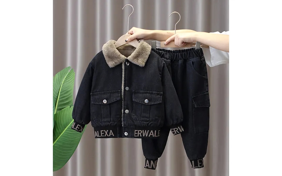 Boys' Winter Suit Thickened Fleece Suit Children's Autumn And Winter Denim Two-piece Baby Winter Tide