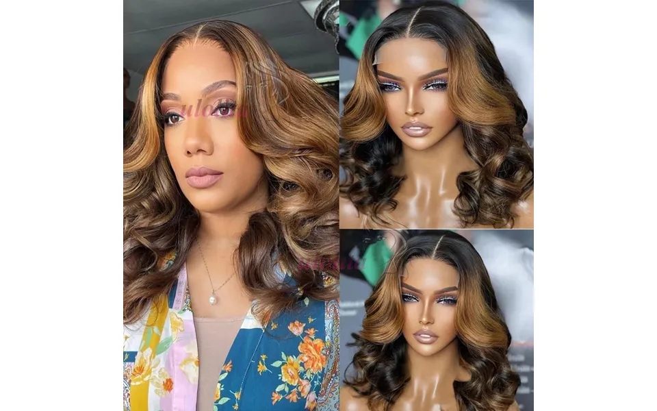 Brown Honey Blonde Body Wave Bob Human Hair Wig Transparent Lace Frontal Short Wigs Woman