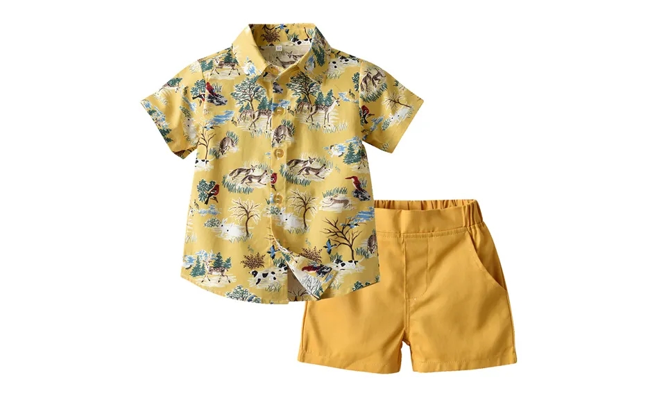 Children's Suit Lapel Short-sleeved Shorts Boys Casual Beach Style Printed Shirt